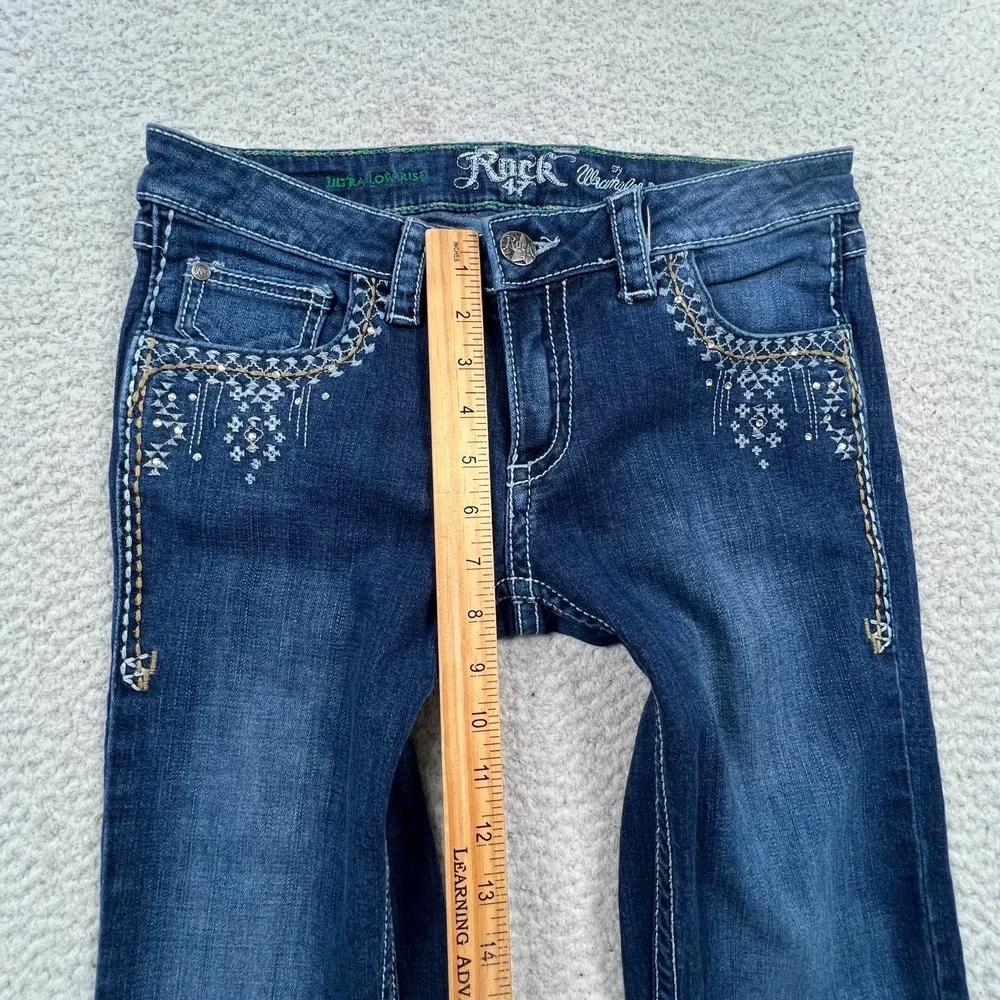 Wrangler Rock 47 Jeans Womens 27x34 *28x32 Ultra‎ Low Rise Boot Cut Embroidered